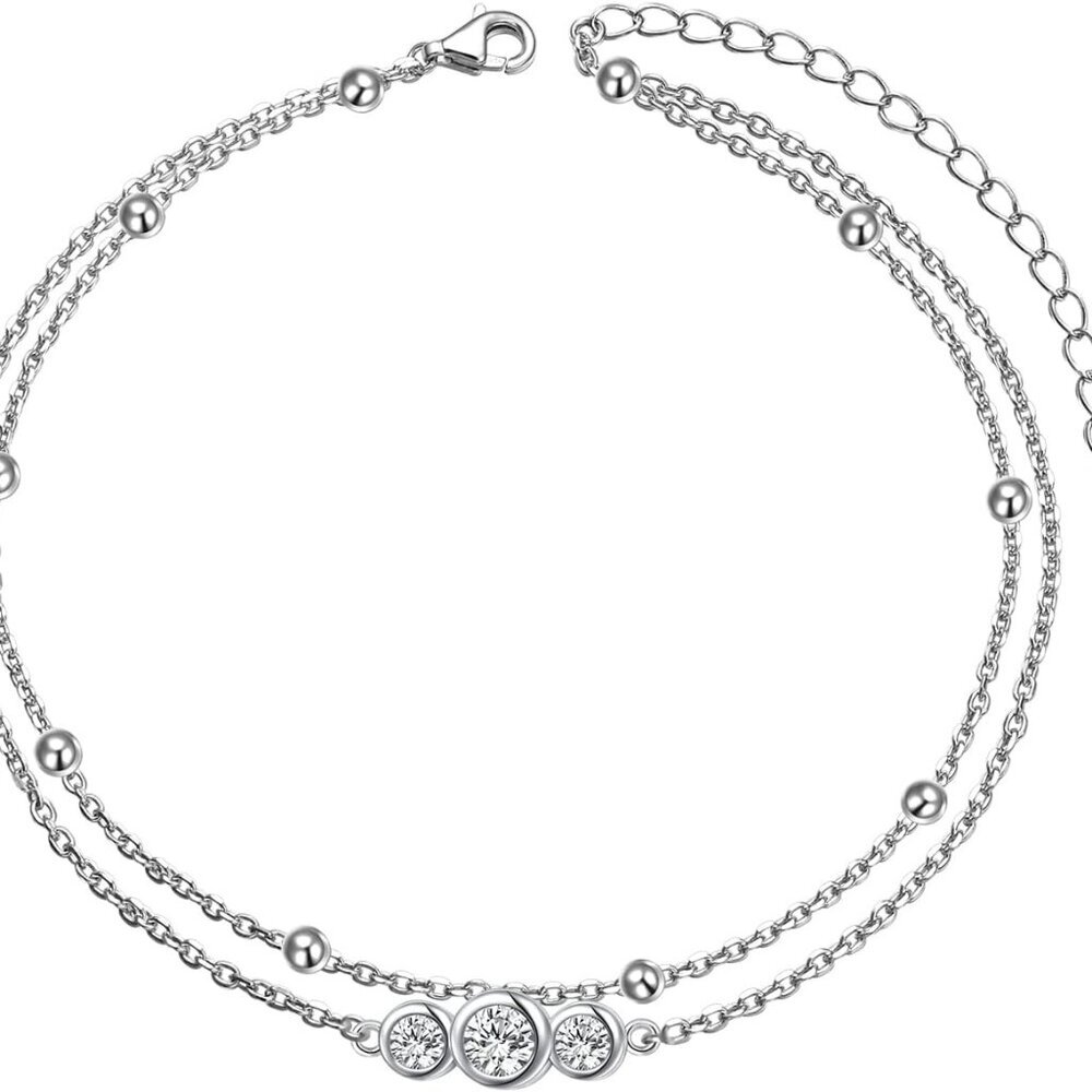 Anklet for Women S925 Sterling Silver Adjustable Foot Beaded Heart Charm Ankle B